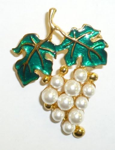 Faux Pearls Grapes with Green Leaves Pin