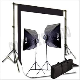 CowboyStudio 2000 Watt Digital Video Continuous Lighting Kit with Carrying Case, 10 X 12ft Black & White Muslin Backdrops with Backdrop Support System and Cases