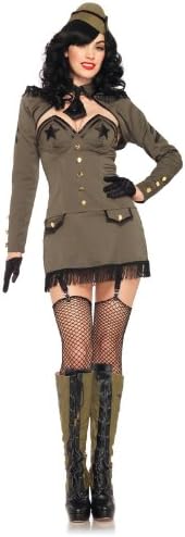 Leg Avenue Women's 5 Piece Pin Up Army Girl Dress with Back Bow And Shrug