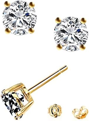 Rose Gold Plated Sterling Silver 6Mm Rond Shape Cubic Zirconia (White)