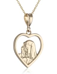 14k Yellow Gold Mama Mary Heart Pendant Necklace, 18"
