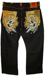 Men's Ed Hardy Jeans Black Denim w/ Stones Available in Several Sizes