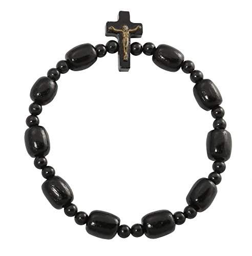 Rosary Decade Beaded Stretchable Bracelet - Black Wood - Made in Brazil