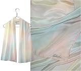 ULRIKE Oblong Flat Crepe Silk Scarf - Random ombred clouds of the palest pink, yellow, aquamarine, ivory and gray .