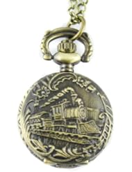 Youyoupifa Embossed Train Pattern Design Bronze Alloy Quartz Pocket Watch(Unisex)