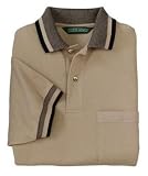 NEW Outer Banks - Pique Knit Sport Shirt with Pocket and Jacquard Knit Trim Chino/Black-XL