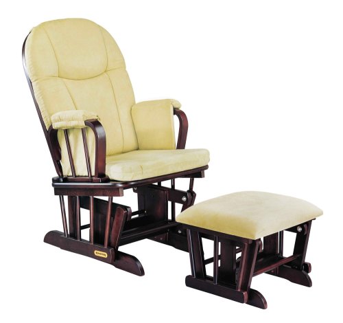 Madison Deluxe Glider Rocker and Ottoman Set- Espresso Finish with Beige Micro Fiber