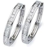 14kt White Gold 1.00Ct Diamond Channel Hoop Earrings