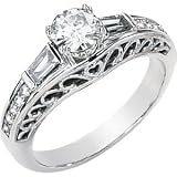 Women's 14k White-gold Moissanite 5.50MM 5/8CT TW & 1/3 CT TW Diamonds Engagement Ring