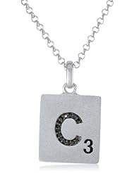 Scrabble 925 Sterling Silver 0.042ct Diamond Initial C Pendant Necklace, 18"