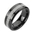 Spikes Mens Ceramic Silver Carbon Fiber Inlay Band Ring