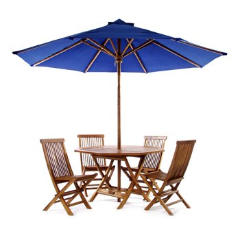 All Things Cedar TT6P 6-Piece Teak Octogon Folding Table Set - White Umbrella product image