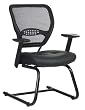 Air Grid Back Visitors Chair With Leather Seat, Fixed Angled Arms and Sled Base By Office Star