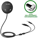 SoundBot SB360 Bluetooth 4.0 Car Kit Hands-Free Wireless Talking & Music Streaming Dongle w/ 10W Dual Port 2.1A USB Charger + Magnetic Mounts + Built-in 3.5mm Aux Cable