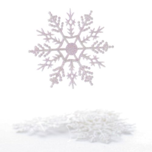 36 Sparkling White Iridescent Glitter Snowflake Ornaments on String Hanger for Decorating, Crafting and Embellishing 36 Sparkling White Iridescent Glitter Snowflake Ornaments on String Hanger for Decorating, Crafting and Embellishing