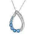 10k White Gold Round Shades of Coated Blue Topaz & Round White Topaz Pendant, 18``