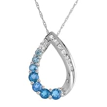 10k White Gold Round Shades of Coated Blue Topaz & Round White Topaz Pendant, 18''