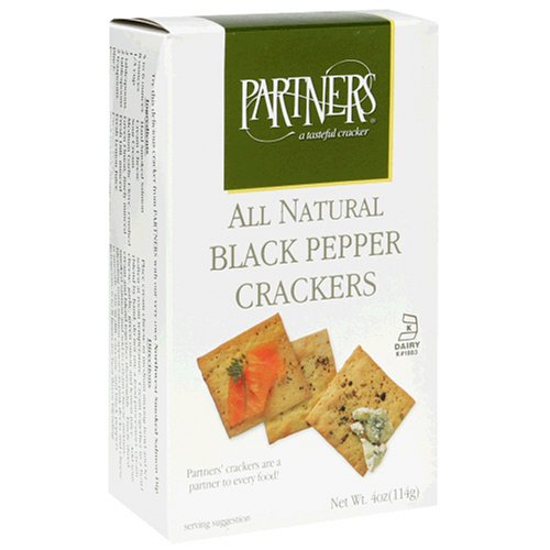 Partners All Natural Crackers, Cracked Black Pepper, 4-Ounce Boxes (Pack of 12) by Partners
