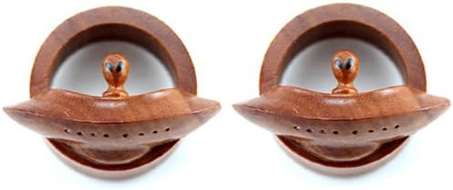 1" - Organic Sabo Wood UFO Double Flared Tunnel Plugs - Pair