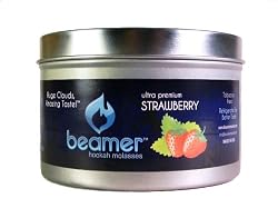 Strawberry Beamer Ultra Premium Hookah Molasses 250 gram tin. Huge Clouds, Amazing Taste! 100 % Tobacco, Nicotine & Tar Free but more taste than tobacco! Compare to Hookah Tobacco! GREAT TASTE, LOTS OF SMOKE & SMELLS GREAT!!!