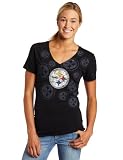 NFL Women's Pittsburgh Steelers D.L. Deep V Short Sleeve Deep V-Neck Boyfriend Tee (Black, X-Large)