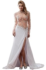 Chiffon Lace  Slit Prom Dress/Wedding Party Dress  With Rhinestones