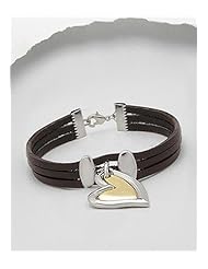 Brown Heart Leather Bracelet In White Base