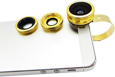 HappyJacky® Fish Eye 3in1 Universal Kit Lens Clip-On 180°Lens Fisheye + 0.67X Gran Angular + 10X Lens Macro for iPhone 6 4 5 5G 5S 5C 6 6s Plus, Samsung Galaxy S3 S4 S5 S6 Edge,HTC M9,iPad (Golden-1)
