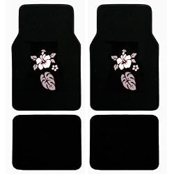 Red and Black Hawaii Hibiscus Flower Front & Rear Carpet Car Truck SUV Floor Mats