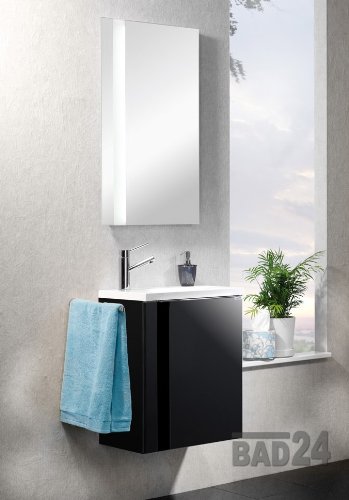 Badmöbelset 2 tlg. Vedro in Grafit glanz mit Glasintarsie Schwarz links vormontiert