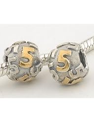 925 solid sterling silver number 5 round charm bead compatible with Pandora, Chamilia, Troll, Biagi bracelets jewelry jewellery