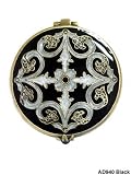 Black Elegant Round Bejeweled Compact Mirror