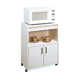 White Finish Wood Microwave Stand Kitchen Serving Cart w/Wheels