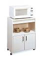 White Finish Wood Microwave Stand Kitchen Serving Cart w/Wheels