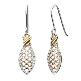 Marquise Cross 18k White & Rose Gold Drop Earrings - by Dahlia Classic Jewelry Collection