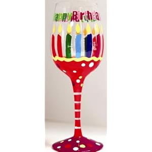 Birthday WINE GLASS with Candles, Hand Painted for Red or White Wine, GIFT by 