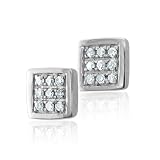 10k White Gold Square Diamond Earrings Studs - HI, I, 0.10 cttw