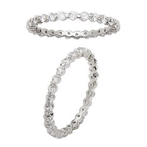 Rd Cubic Zirconia Cz Eternitiy Sterling Silver Wedding Band