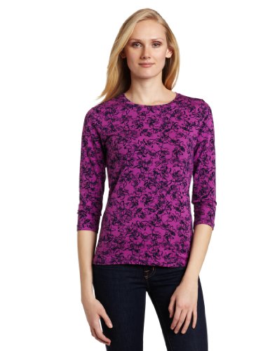Jones New York Women's Printed Crew Neck Top, Hyacinth/Persian Navy, Large