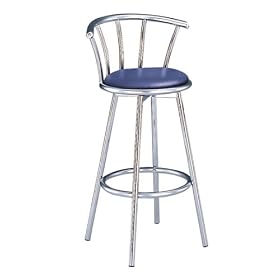 Click here to buy Set of 2 29H Retro Blue Swivel Chrome Barstools by AtHomeMart.