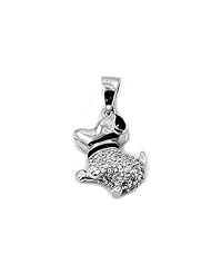 Sterling Silver Puppy Dog Clear CZ Pendant Wholesale Charm Pure 925 New 18mm (Pendant ONLY)