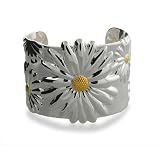 Eve's Addiction Nature Daisy Sterling Silver Cuff Bracelet