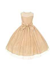 Girls Polyester Mesh   Polka Dot Print Tea Length Flower-Girl Dress  With a Bow(s) and Pearls