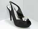 Ladies Satin Effect, Sling Back Strap Sandals / Shoes with Diamante Flower Detail - L2939