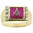 Yellow Gold Fraternal Masonic Man Ring Sz=12 w/ Diamond