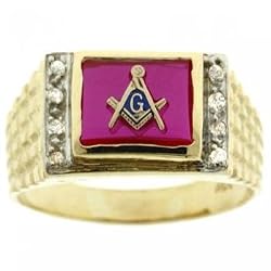Mens Diamond Masonic Ring Size 12 in Solid Yellow Gold - Fraternal Jewelry