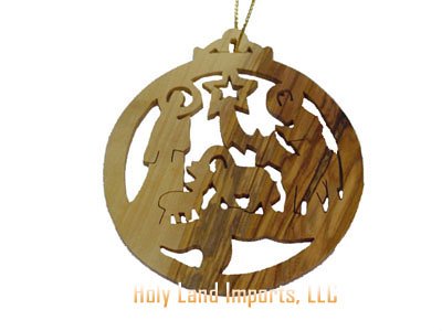Olive Wood Nativity Manger Ornament (3.5