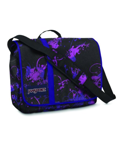 JanSport Market Street Messenger Bag (Black/Electric Purple Flitter)