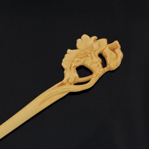 Crystalmood Handmade Boxwood Carved Hair Stick Cotton-rose [1-PC Gift Box Set]