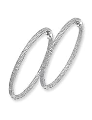 14k White Gold Diamond In-Out Hinged Hoop Earrings